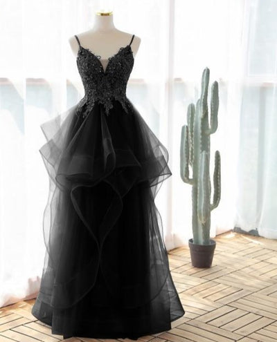 Beautiful Sexy spaghetti strap style Evening dress Evening & Formal Dresses BlissGown black 8 Floor Length