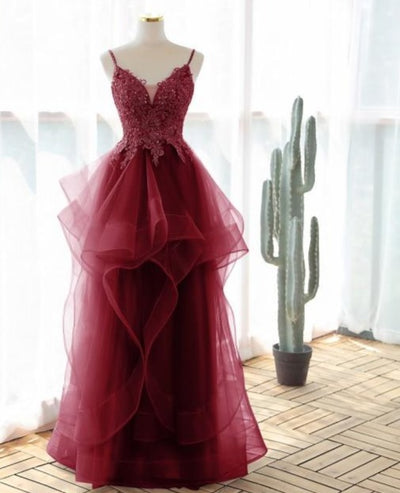 Beautiful Sexy spaghetti strap style Evening dress Evening & Formal Dresses BlissGown Burgundy 8 Floor Length