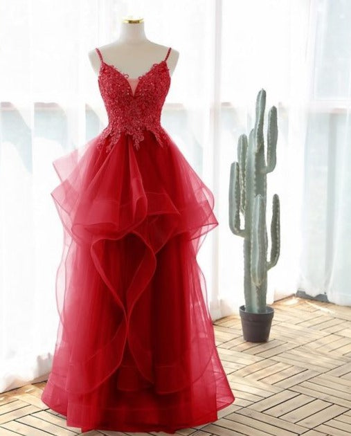 Beautiful Sexy spaghetti strap style Evening dress Evening & Formal Dresses BlissGown Red 16 Floor Length