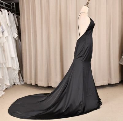 Black Backless Sleeveless Solid Satin Sexy Prom Dress Sexy Prom Dresses BlissGown 