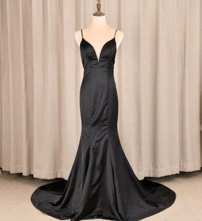 Black Backless Sleeveless Solid Satin Sexy Prom Dress Sexy Prom Dresses BlissGown Black 16 