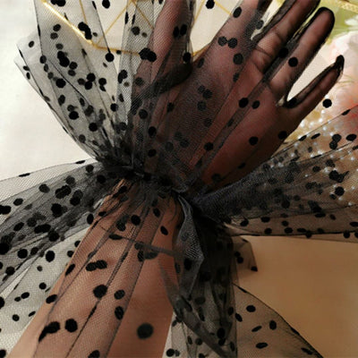 Black Dotted Transparent Wrist Length Bridal Gloves Wedding Accessories BlissGown 