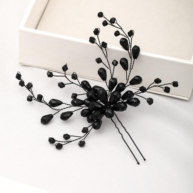 Black Hair Vine Crystal Bridal Wedding Headpiece Wedding Accessories BlissGown Black Zinc Plated 