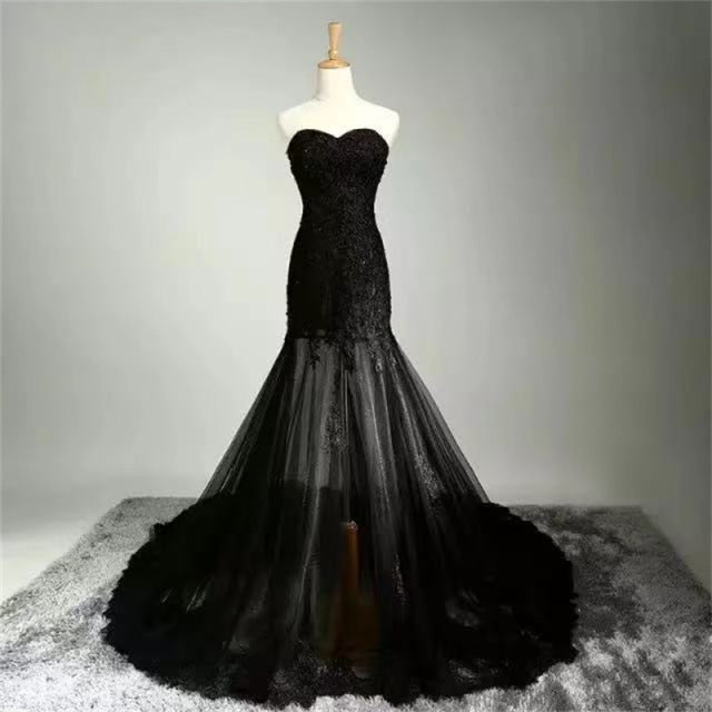 Black Lace Applique Lace Up Wedding Dress Boho Wedding Dresses BlissGown Black 8 