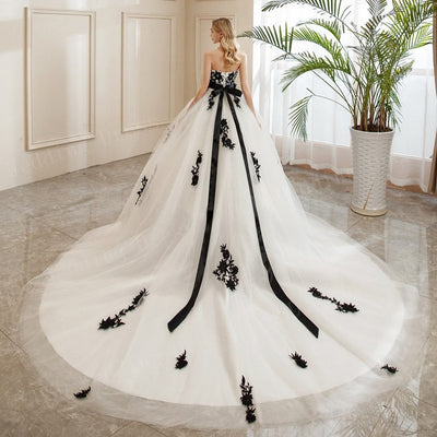 Black Lace Embroidery Appliques Bow Sashes Wedding Dress Classic Wedding Dresses BlissGown 