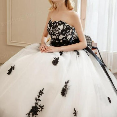 Black Lace Embroidery Appliques Bow Sashes Wedding Dress Classic Wedding Dresses BlissGown Black Flower floor 8 
