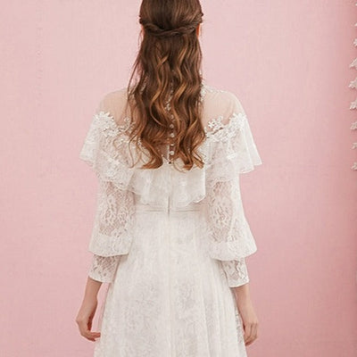 Black Long Sleeves High Neck Beading Sheer Buttons Wedding Dress Vintage Wedding Dresses BlissGown 