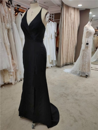Black Split Lace Soft Satin With Lace Mermaid Sleeveless Backless Evening Dress Evening & Formal Dresses BlissGown 