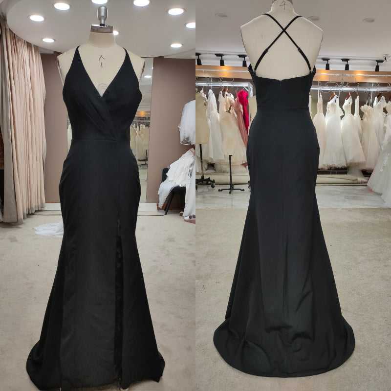Black Split Lace Soft Satin With Lace Mermaid Sleeveless Backless Evening Dress Evening & Formal Dresses BlissGown 