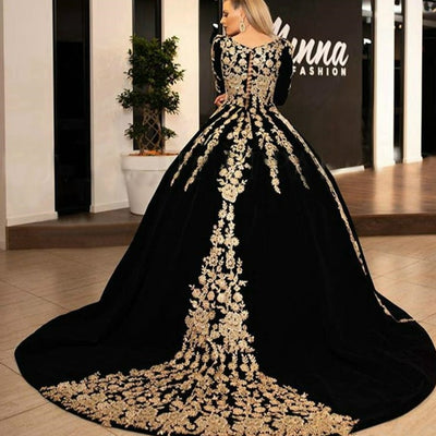 Black Velvet V-neck Half Sleeve Sparkly Evening Dress Evening & Formal Dresses BlissGown 
