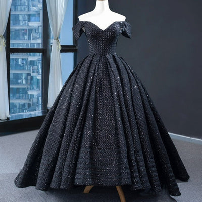 Black Vintage Sleeveless Sexy Glitter Wedding Dress