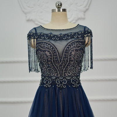 Blue Beaded A Line Crystal Luxury Formal Evening Dress Evening & Formal Dresses BlissGown 