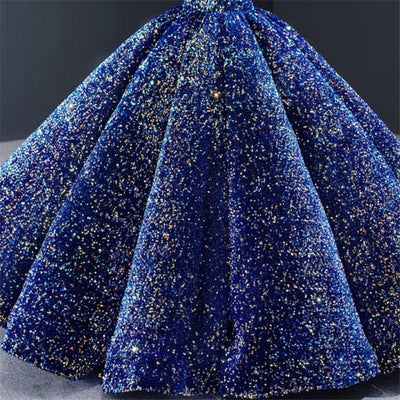 Blue Gold Luxury Sequined Sparkling Long Sleeves Bridal Gown Luxury Wedding Dresses BlissGown Royal Blue 4 