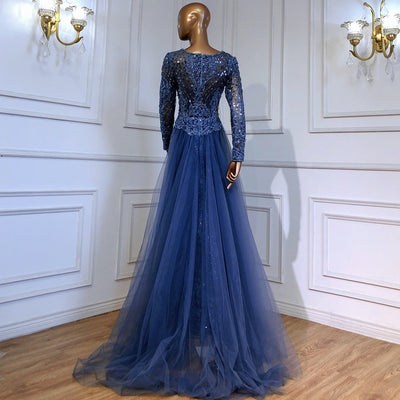 Blue Mermaid Overskirt Luxury Beaded Long Evening Dress Evening & Formal Dresses BlissGown 
