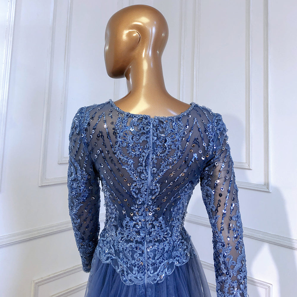 Blue Mermaid Overskirt Luxury Beaded Long Evening Dress Evening & Formal Dresses BlissGown 