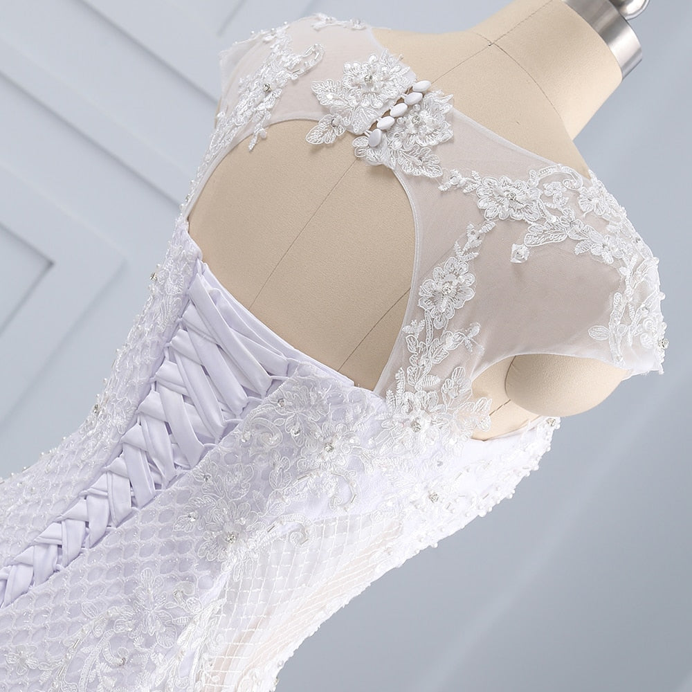 Body Lace Organza More Layers Tulle Skirt Mermaid Wedding Dress Beach Wedding Dresses BlissGown 