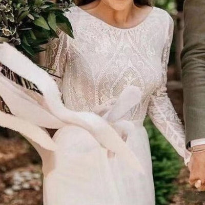 Bohemian Chiffon Long Sleeve Plus Size Bridal Gown Boho Wedding Dresses BlissGown 