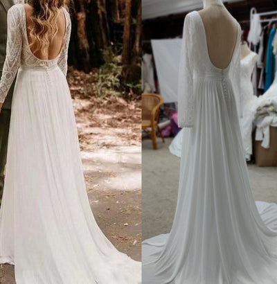 Bohemian Chiffon Long Sleeve Plus Size Bridal Gown Boho Wedding Dresses BlissGown 
