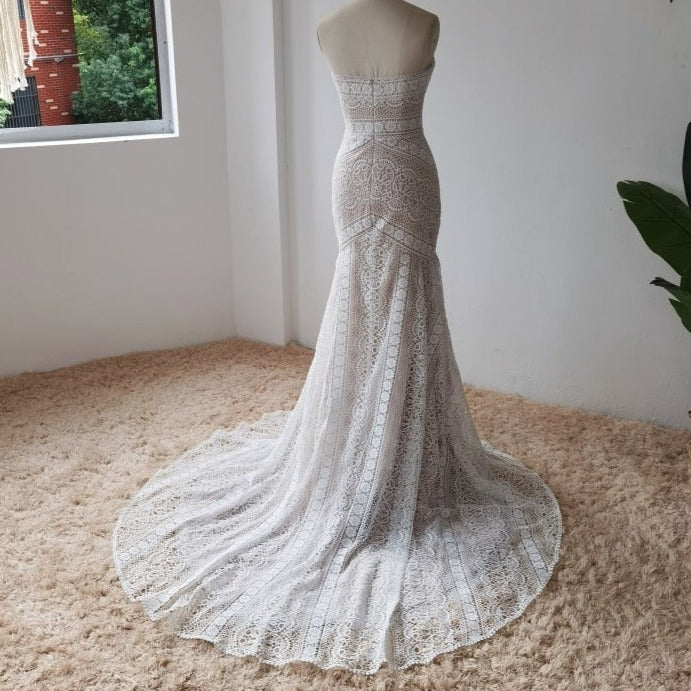 Bohemian Crochet Lace Mermaid Vintage Wedding Dress Boho Wedding Dresses BlissGown 