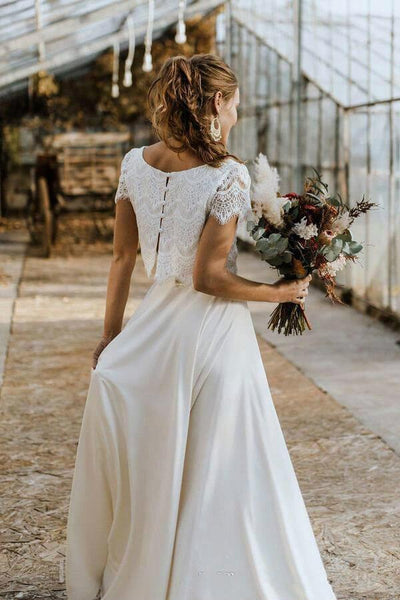 Bohemian Lace Top Skirt Two Pieces Wedding Dresses Boho Wedding Dresses BlissGown 