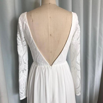 Bohemian Long Wedding Dresses with a detachable train Boho Wedding Dresses BlissGown White V Back 16 50cm