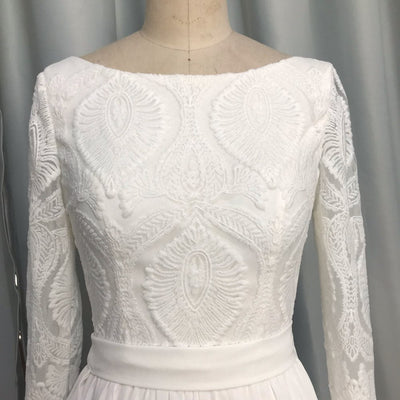 Bohemian Long Wedding Dresses with Detachable Train Boho Wedding Dresses BlissGown White U Back Custom Size 50cm