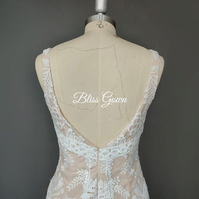Bohemian V-Neck Sweep Train Lace Wedding Dress Boho Wedding Dresses BlissGown 