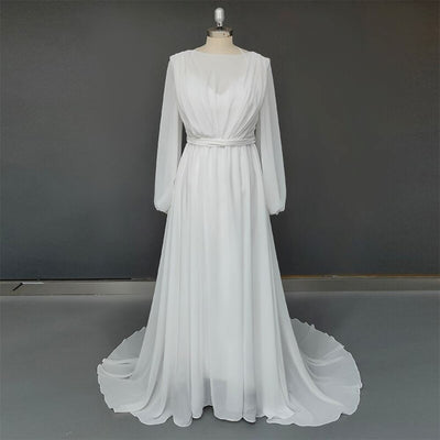 Bohemian Vintage Long Sleeves Backless Chiffon Bridal Gown Classic Wedding Dresses BlissGown 