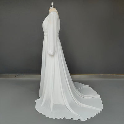 Bohemian Vintage Long Sleeves Backless Chiffon Bridal Gown Classic Wedding Dresses BlissGown 