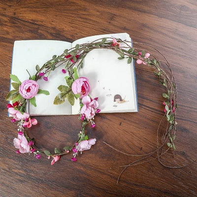 Bohemian Wreath Flower Crown Hair Band Wedding Accessories Wedding Accessories BlissGown Pink 