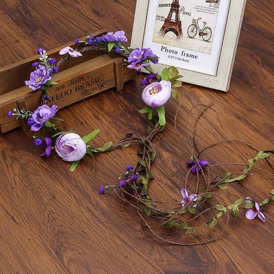 Bohemian Wreath Flower Crown Hair Band Wedding Accessories Wedding Accessories BlissGown Purple 