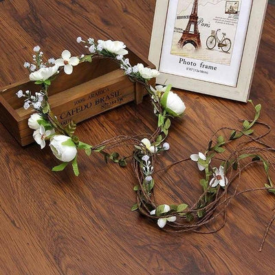 Bohemian Wreath Flower Crown Hair Band Wedding Accessories Wedding Accessories BlissGown White 