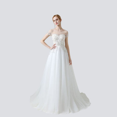 Boho Beaded illusion Romantic Bridal Gowns Boho Wedding Dresses BlissGown 
