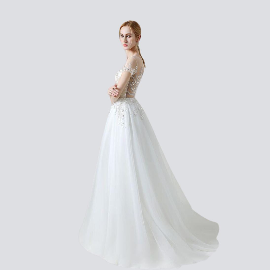 Boho Beaded illusion Romantic Bridal Gowns Boho Wedding Dresses BlissGown White 10 