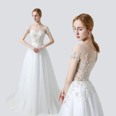 Boho Beaded illusion Romantic Bridal Gowns Boho Wedding Dresses BlissGown White 16 
