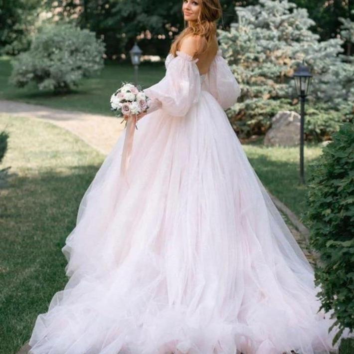 Boho Detachable Puff Sleeve Glitter Sparky Lace Wedding Dress Vintage Wedding Dresses BlissGown 
