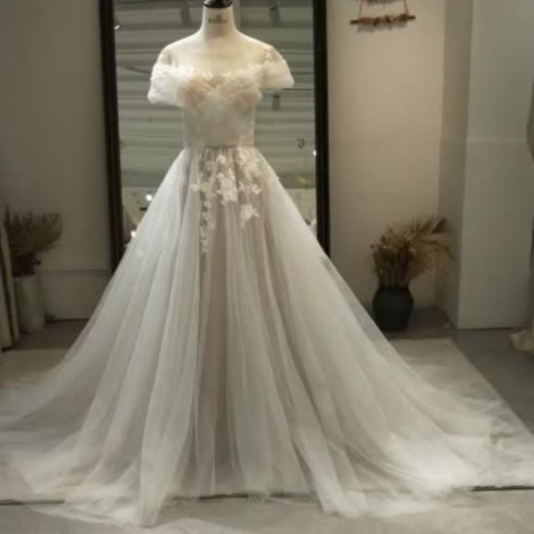 Boho Lace A Line Fashion Bridal Dress Boho Wedding Dresses BlissGown 