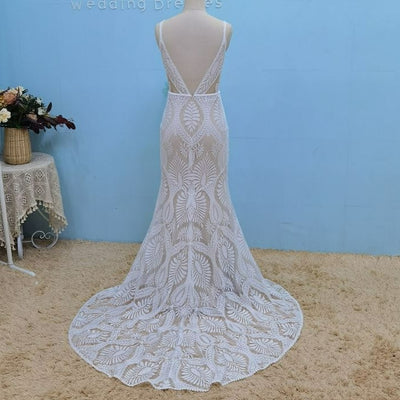 Boho Spaghetti Straps Mermaid Wedding Dress Boho Wedding Dresses BlissGown 