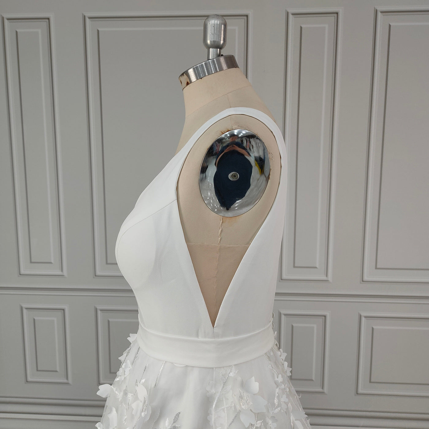 Boho V-neck Front Slit 3D Sweep Train Wedding Dress Boho Wedding Dresses BlissGown 