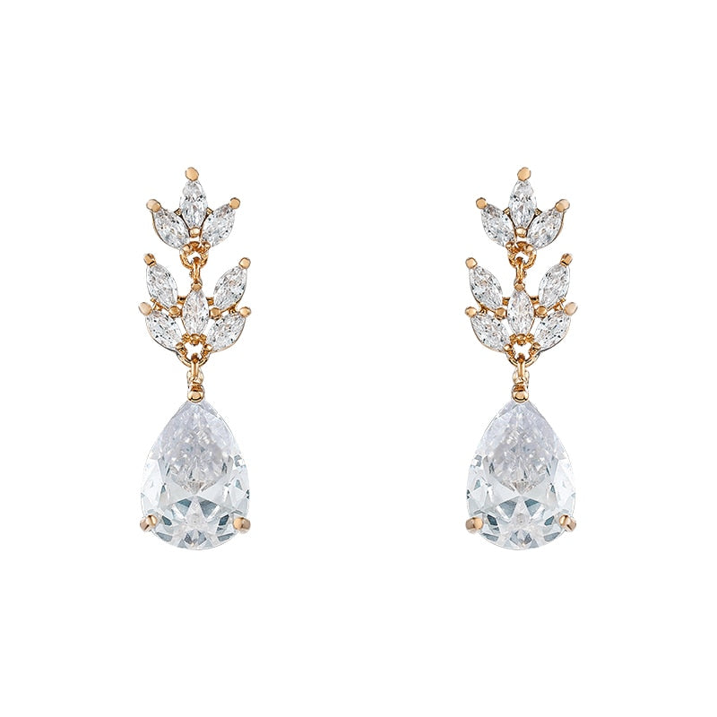 Bride Crystal Drop Earrings Jewelry BlissGown Rose Gold 