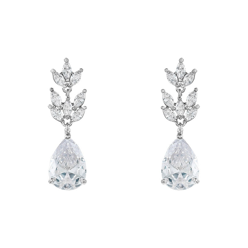 Bride Crystal Drop Earrings Jewelry BlissGown White Gold 