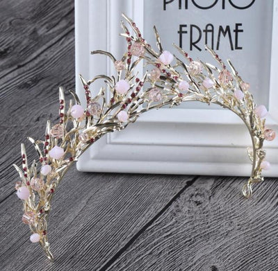 Bronze Vintage Handmade Princess Hair Crown Wedding Accessories BlissGown Style 1 Pink 