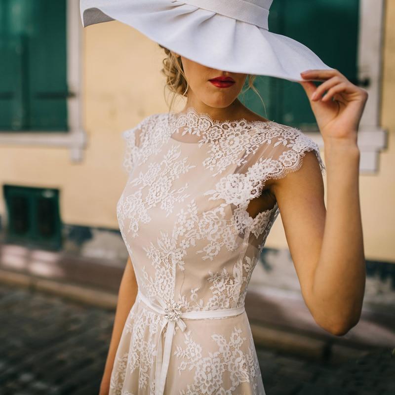 Cap Sleeve Backless Lace Bohemian Wedding Dress Boho Wedding Dresses BlissGown 