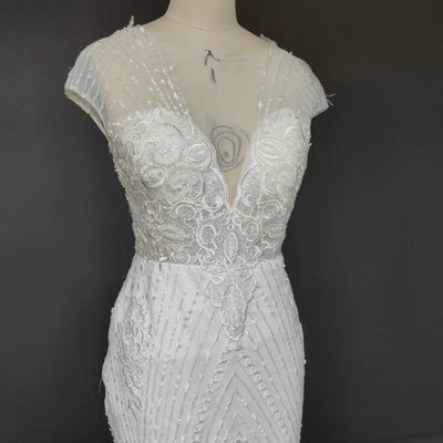 Cap Sleeves Beading Lace Appliques Sexy Illusion Back Mermaid Wedding Dress Sexy Wedding Dresses BlissGown 