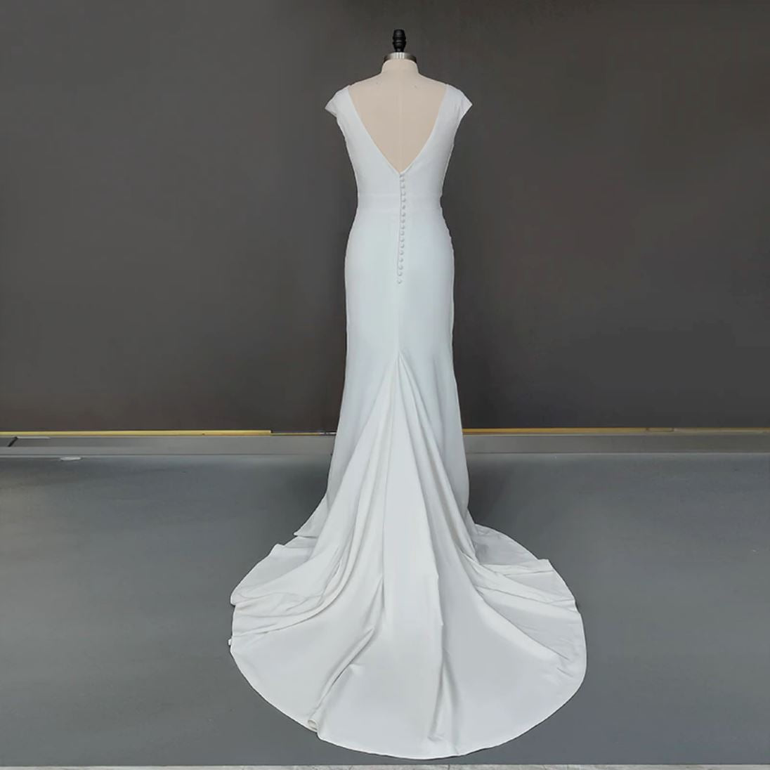 Cap Sleeves Sweep Train Backless Pleated High Slit Wedding Bridal Gown Sexy Wedding Dresses BlissGown 
