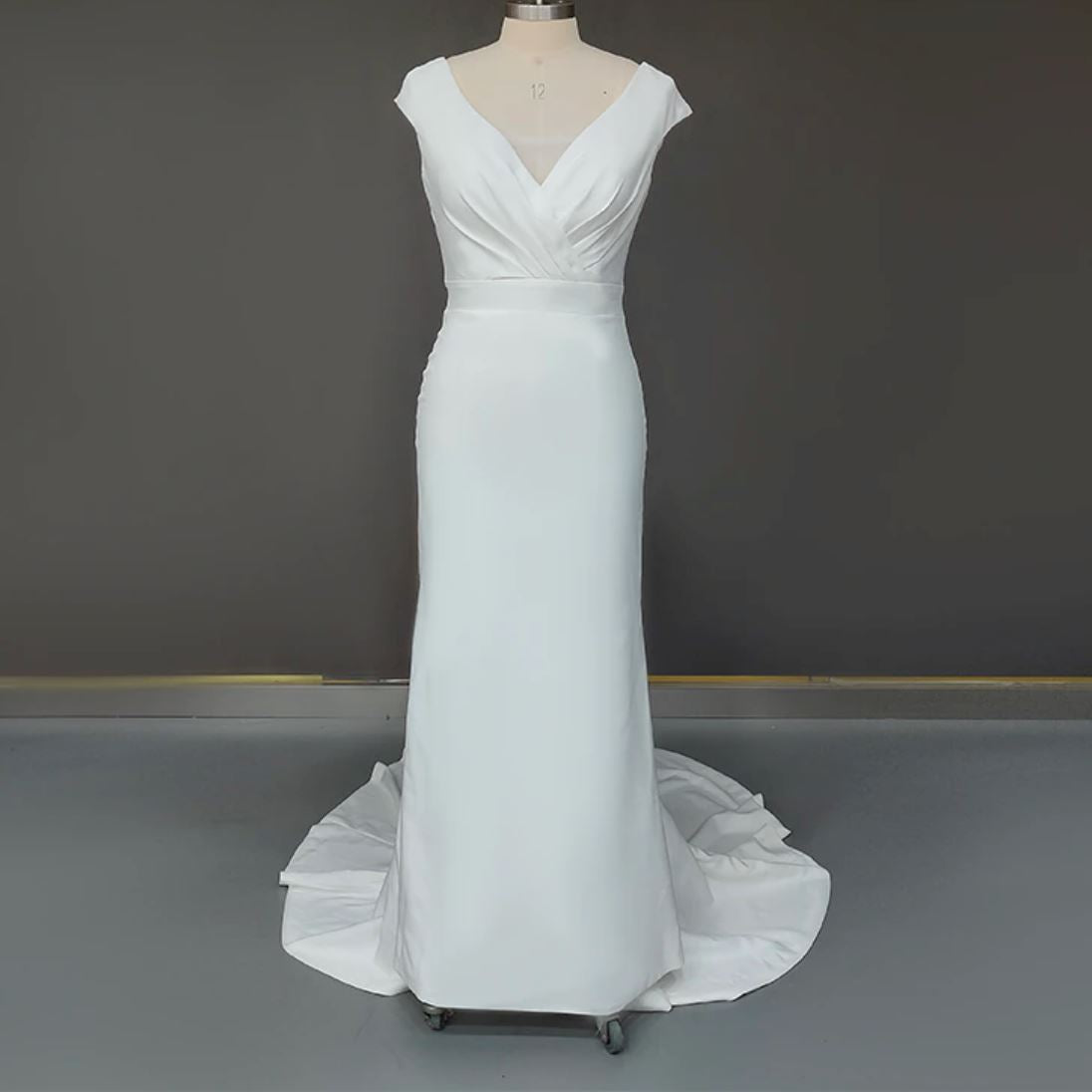Cap Sleeves Sweep Train Backless Pleated High Slit Wedding Bridal Gown Sexy Wedding Dresses BlissGown 