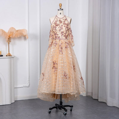 Champagne Off-Shoulder Floral Print A-line Organza Evening Dress Evening & Formal Dresses BlissGown As Picture 2 