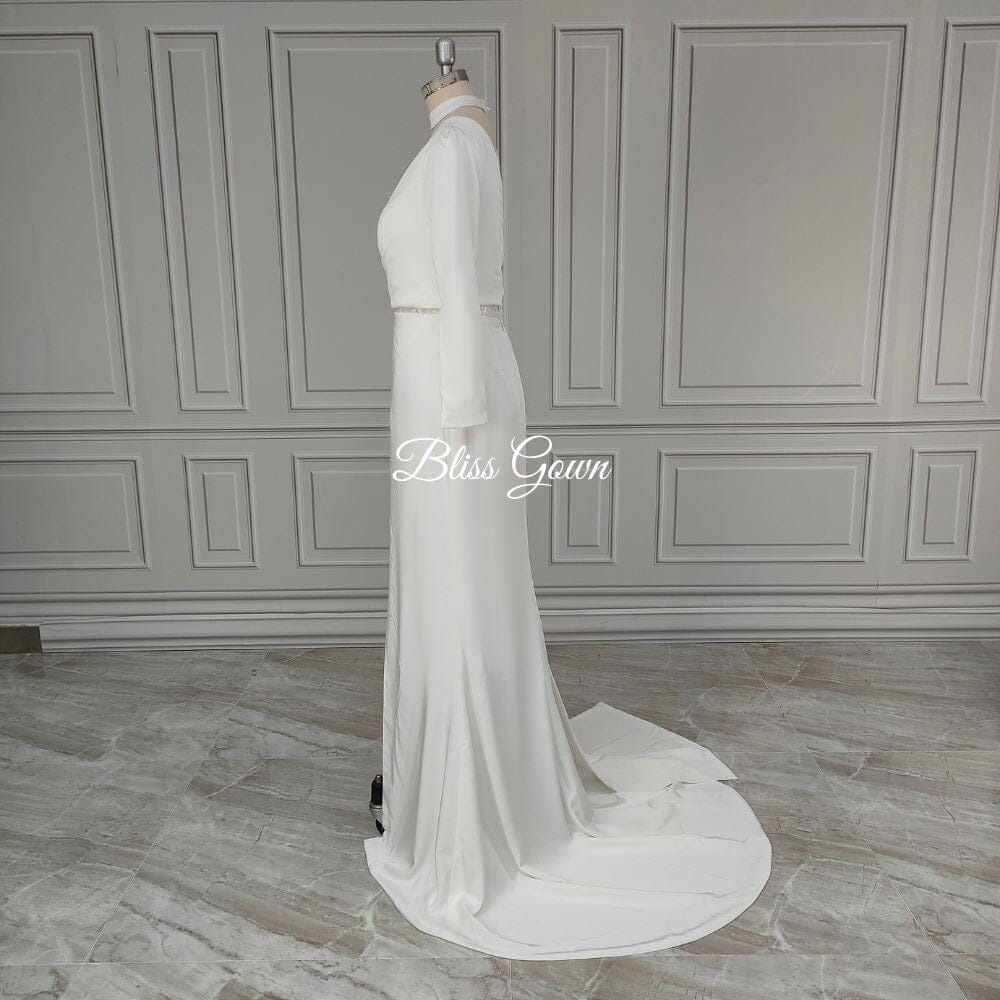 Chic Beaded Satin 2 In 1 Long Sleeve Mermaid Bridal Gown Classic Wedding Dresses BlissGown 