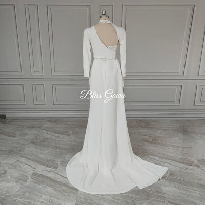 Chic Beaded Satin 2 In 1 Long Sleeve Mermaid Bridal Gown Classic Wedding Dresses BlissGown 