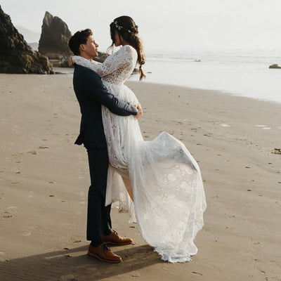 Chiffon Beach Boho Elopement Photoshoot Wedding Dress Boho Wedding Dresses BlissGown 
